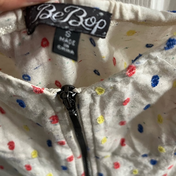 Cream Multicolor Polkadot Front Zipper Dress - Picture 7 of 8